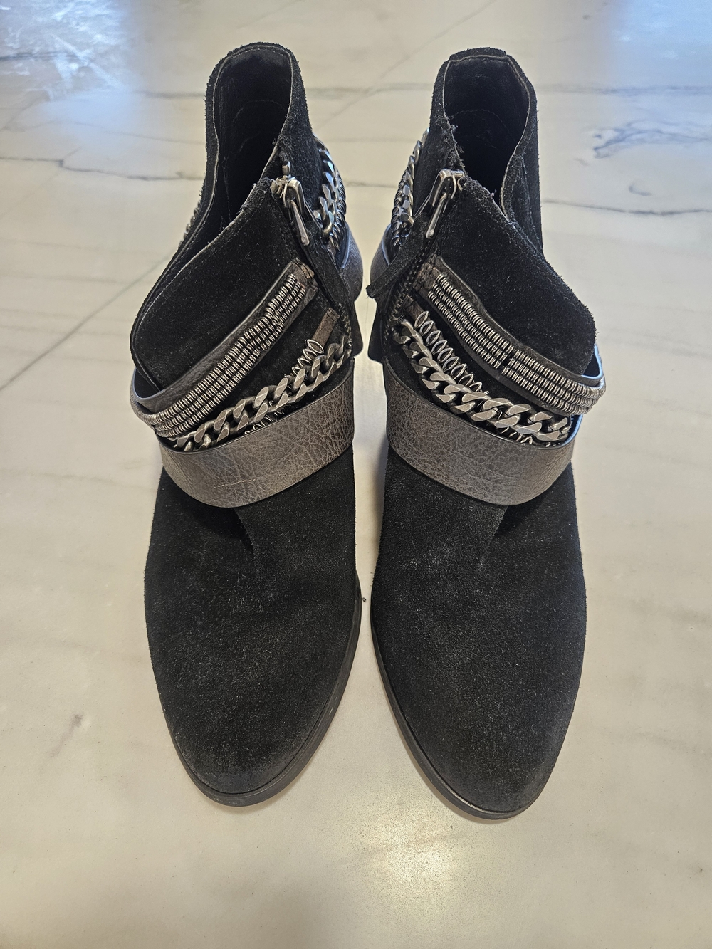 Trouvé Black Suede Chain & Strap Moto Ankle Booties - Women's 9M